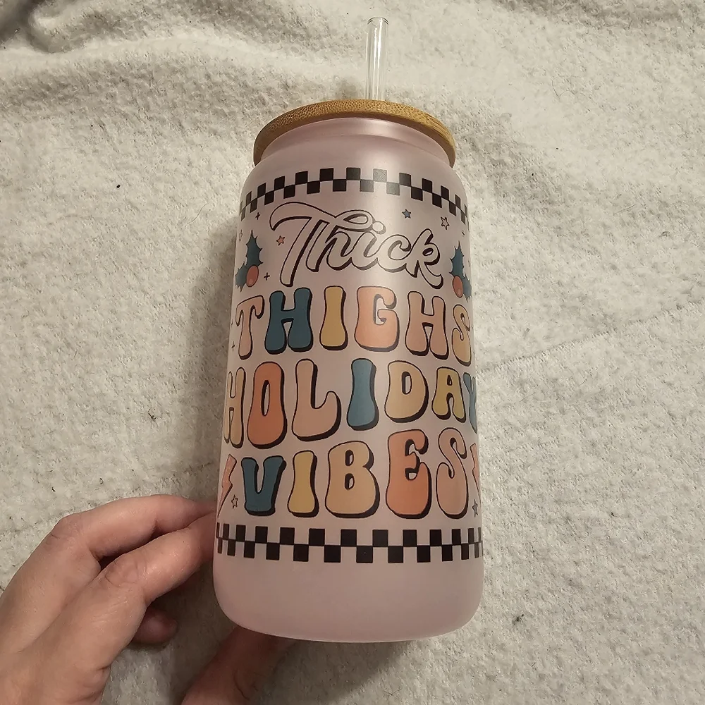 Handmade Thick Thighs and Holiday Vibes Glass Mug